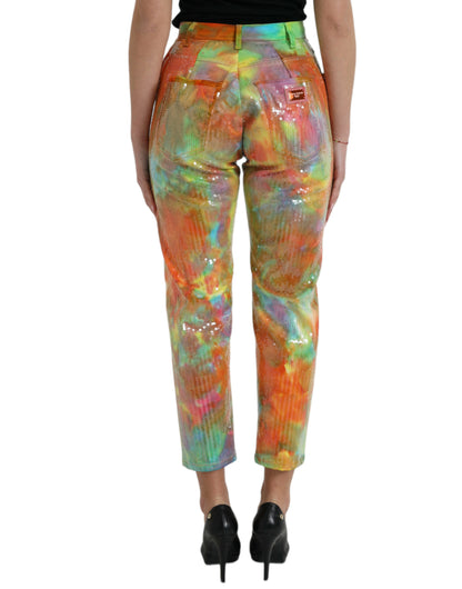 Dolce & Gabbana Multicolor Tie Dye Sequined High Waist Cropped Pants