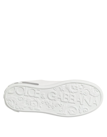 Dolce & Gabbana White Purple Leather Low Top Sneakers Shoes