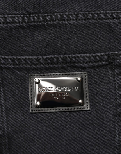 Dolce & Gabbana Black Cotton Logo Men Mid Waist Denim Jeans