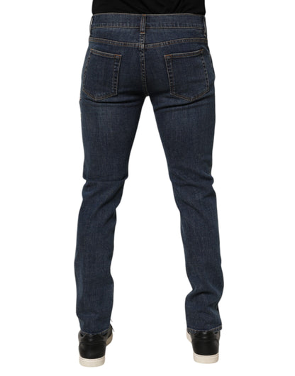 Dolce & Gabbana Blue Rabbit Embroidery Slim Men Denim Jeans